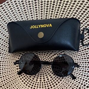 JOLLYNOVA Steampunk Black Round Polarized Sunglasses with Case Retro Vintage